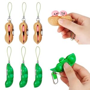 6 Stück Adhd Fidget Toys, Fidget Schlüsselanhänger, Erbse, Stress Toys, Quetschbohnen Schlüsselanhänger, Für Schlüssel Anti-Stress Entlastende